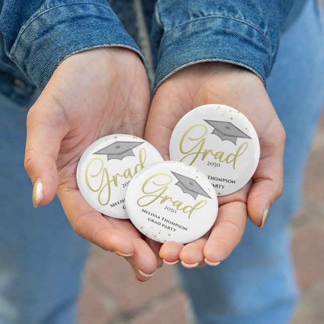 Graduate Grad Gold Graduation Script Party 2 Inch Round Button (Creator Uploaded)