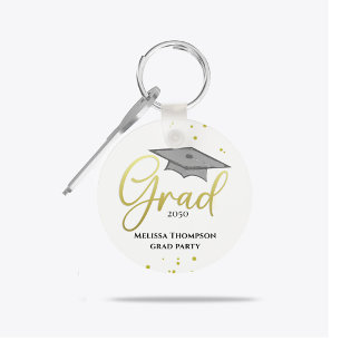 Graduate Grad Gold Graduation Script Party Keychain
