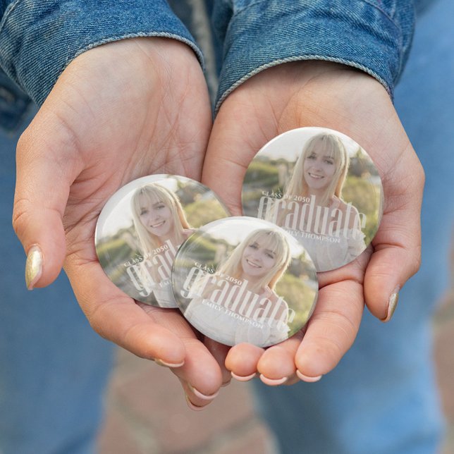 Graduate Grad Typography Graduation Photo Simple 2 Inch Round Button (Creator Uploaded)