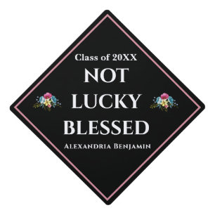 Graduate Graduating Class Blessed Pink Blue Flower Graduation Cap Topper