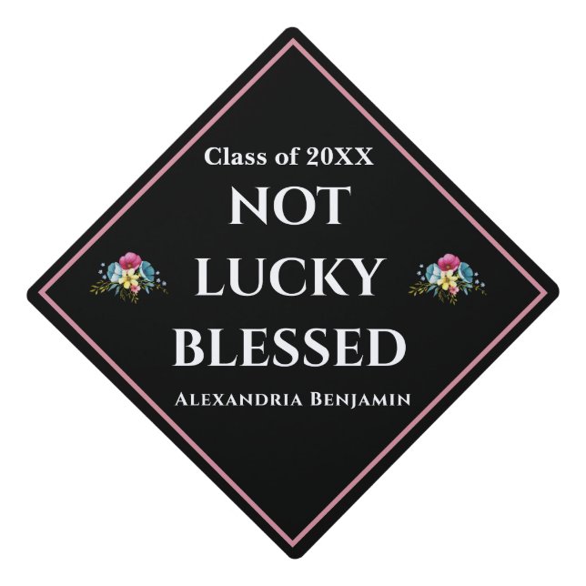 Graduate Graduating Class Blessed Pink Blue Flower Graduation Cap Topper (Front)