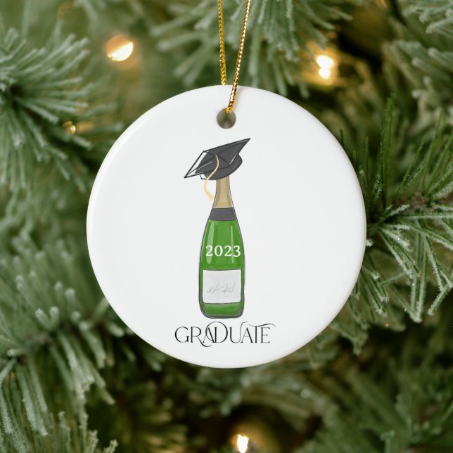 Graduate Graduation Cap Champagne Custom Christmas Ceramic Ornament (Tree)
