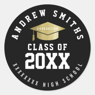 graduate / graduation "class of" black classic round sticker
