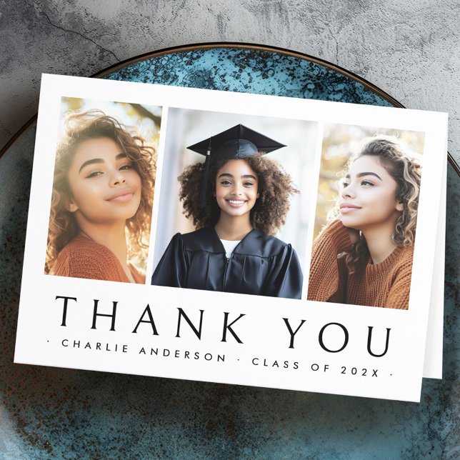 Graduate graduation elegant 3 photo thank you card (Graduate graduation elegant 3 photo thank you card)