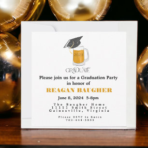 Graduate Graduation Grad Cap Beer Invitation