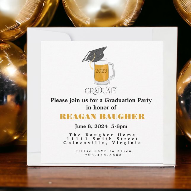 Graduate Graduation Grad Cap Beer Invitation (Creator Uploaded)