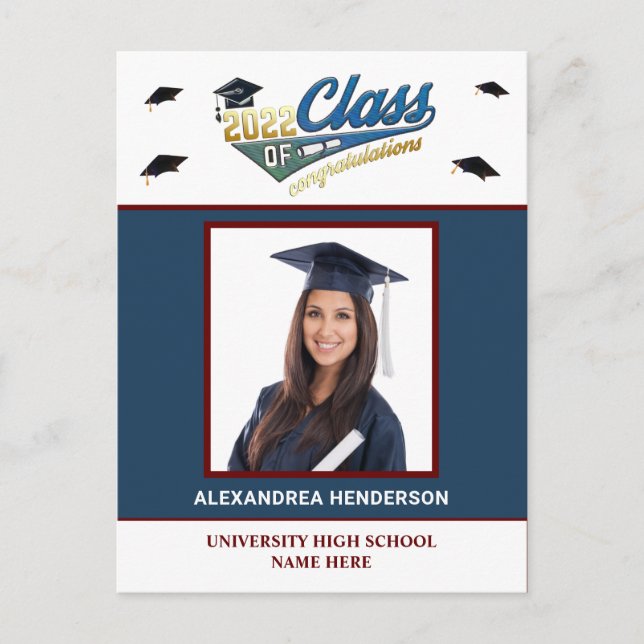 Graduate Graduation Photo Congrats Invite Postcard (Front)