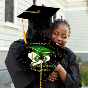 Graduate Green & Gold 20XX Graduation Cap Topper