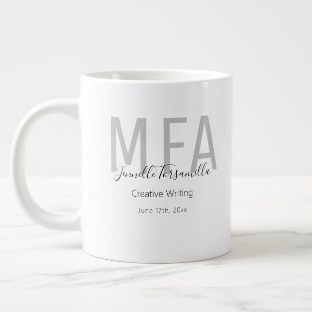 Graduate Grey Black Date Name Degree MFA Large Coffee Mug (Left)