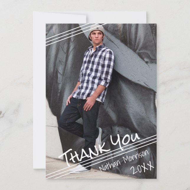 Graduate Hand Lettered Thank You One Photo Stripes (Front)