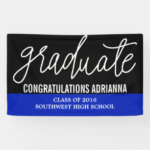 Graduate Handwritten Congratulations Black Blue Banner