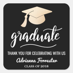 Graduate Handwritten   Grad Hat   Thank You Black Square Sticker