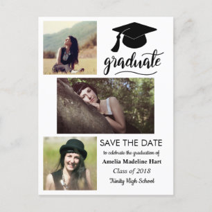 Graduate Handwritten   Save The Date Three Photo Postcard