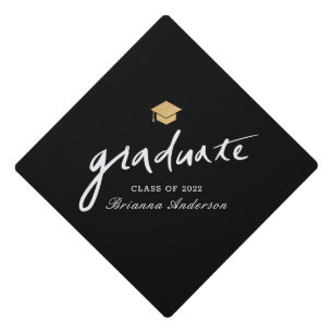 Graduate Handwritten Script Black Graduation Cap Topper