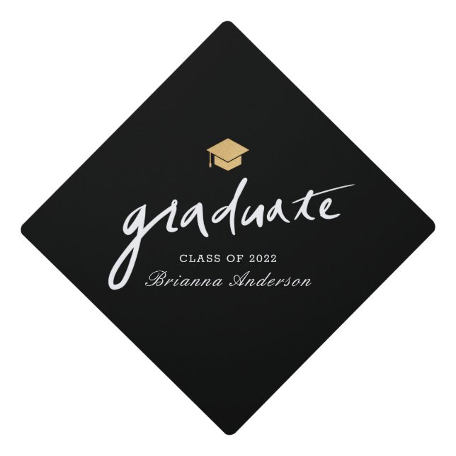 Graduate Handwritten Script Black Graduation Cap Topper (Front)