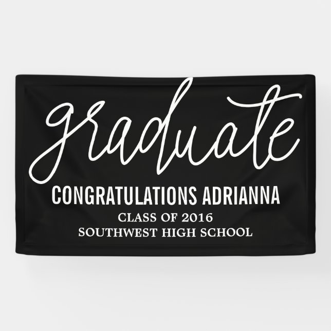 Graduate Handwritten Script Congratulations Black Banner (Horizontal)