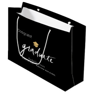 Graduate Handwritten Script Graduation Cap Black Large Gift Bag