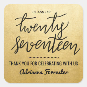 Graduate Handwritten Script Thank You Gold Foil Square Sticker