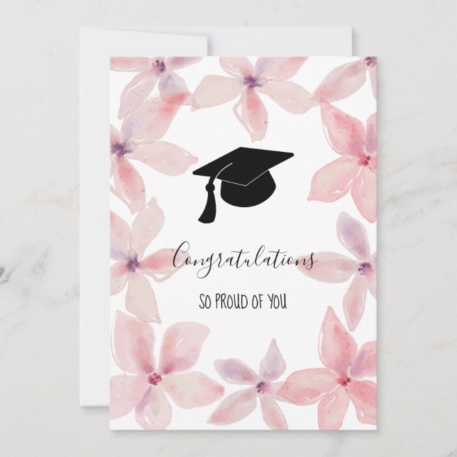 Graduate Hat Congratulations Watercolor Floral Invitation (Front)