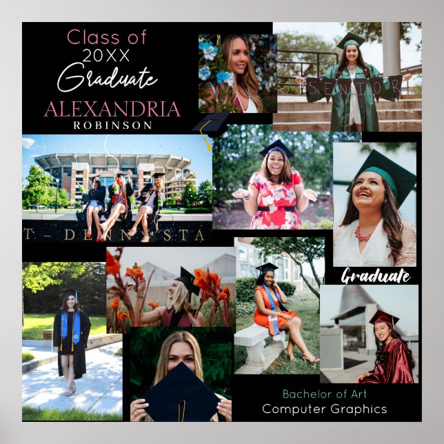 Graduate Hat Custom Multi Photo Collage 6V2 Poster (Front)