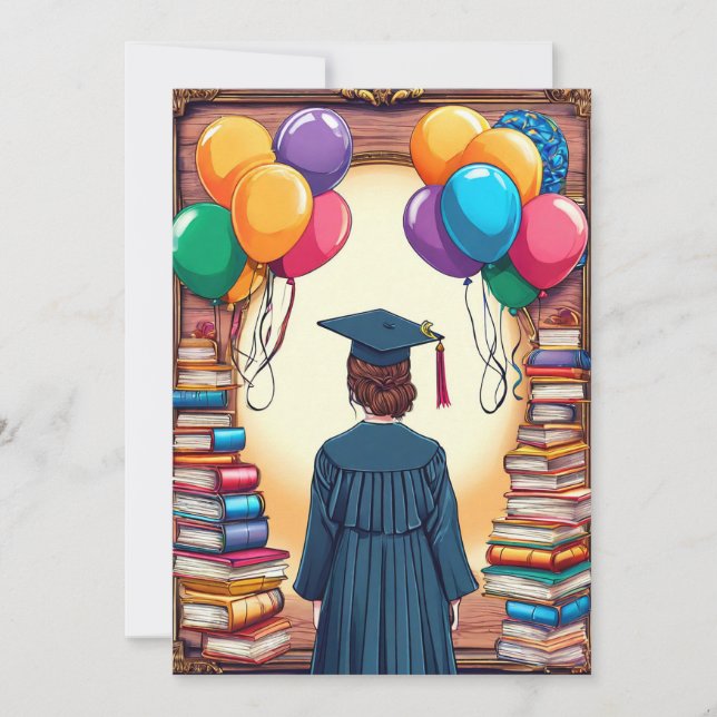 Graduate in Academic Robe Seen From Behind Invitation (Front)