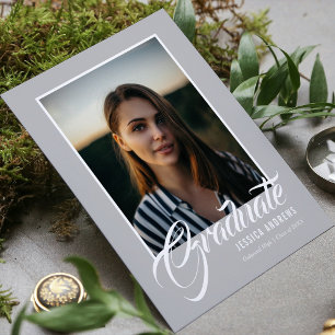 Graduate Invitation Modern Editable Photo Blue Postcard