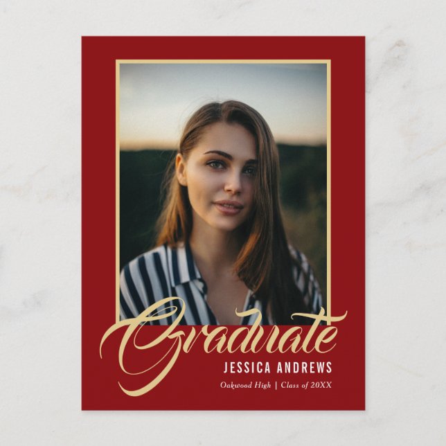 Graduate Invitation Modern Editable Photo Ruby Red (Front)