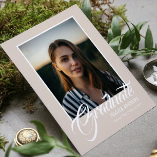 Graduate Invitation Modern Editable Photo Silver Postcard