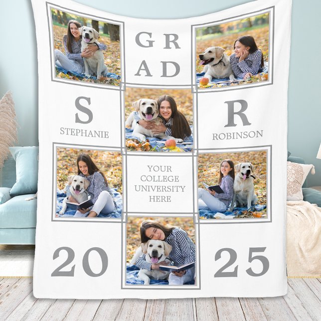 Graduate Keepsake Personalized Photo Collage Fleece Blanket (Creator Uploaded)