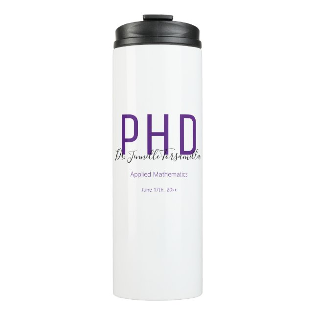 Graduate Keepsake Purple Name Degree PhD Thermal Tumbler (Front)
