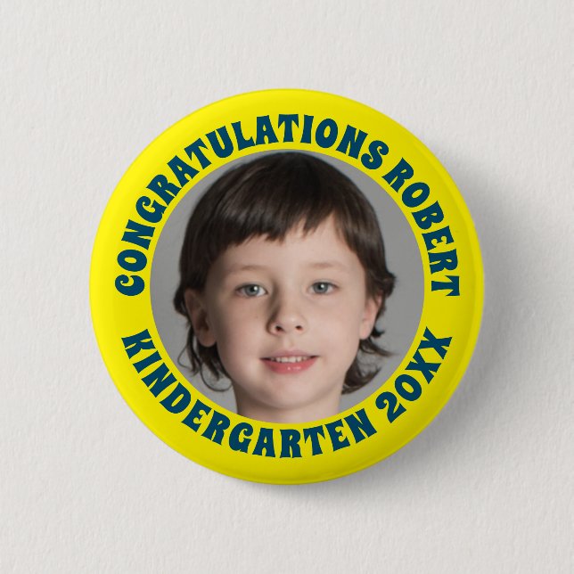 Graduate Kindergarten Congratulations Photo 2 Inch Round Button (Front)