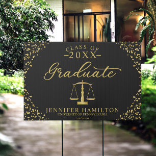 Graduate Law School Black Gold Graduation Garden Sign
