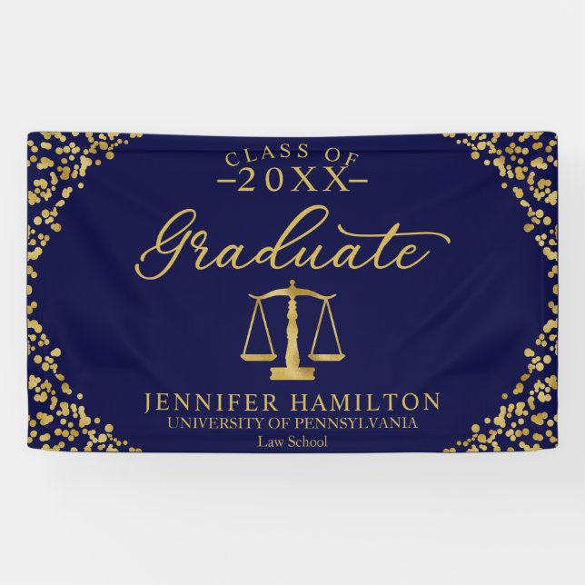 Graduate Law School Blue Gold Graduation Banner (Horizontal)