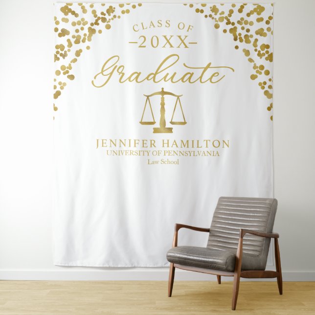 Graduate Law School White Gold Graduation Backdrop Tapestry (In Situ)