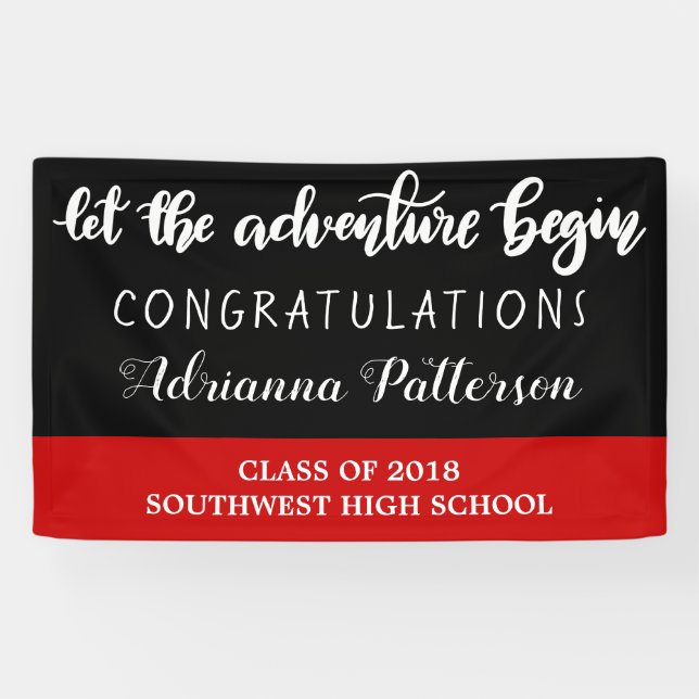 Graduate Let The Adventure Begin Black Red Banner (Horizontal)