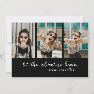 Graduate Let The Adventure Begin Three Photos Invitation