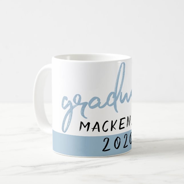 Graduate Light Blue | Robin Egg Brush Script Coffee Mug (Front Left)