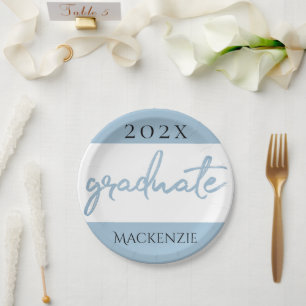 Graduate Light Blue Script Robin Egg Brush Paper Plate