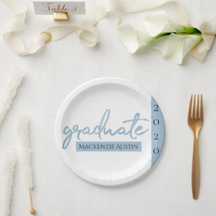 Graduate Light Blue Script   Robin Egg Brush Paper Plate