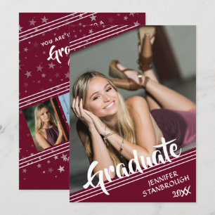Graduate, Lines & Stars   Editable Colour   4-Phot Invitation