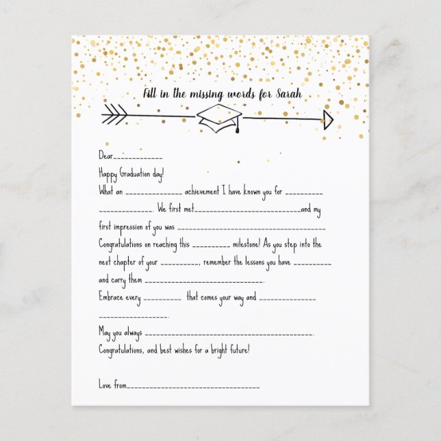 Graduate Mad Libs & Advice gold confetti Flyer (Front)