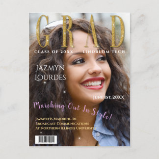 Graduate Magazine Cover Photo Graduation  Announce Postcard