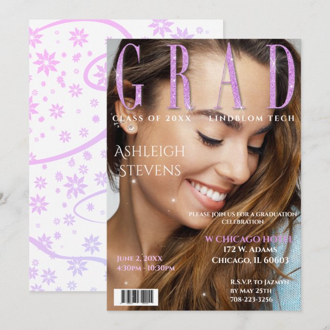 Graduate Magazine Cover Photo Graduation Party Inv Invitation (Front/Back)