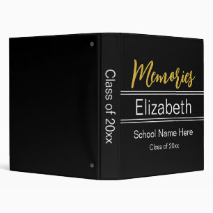 Graduate Memories Black White and Gold Script Binder
