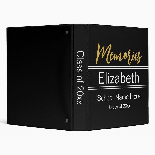 Graduate Memories Black White and Gold Script Binder (Background)