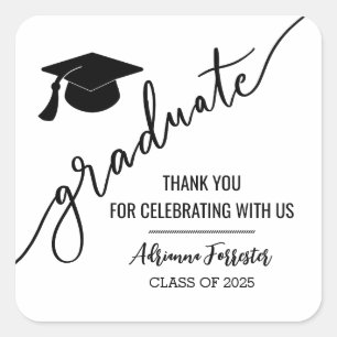 Graduate Minimal Script   Grad Hat Thank You  Square Sticker