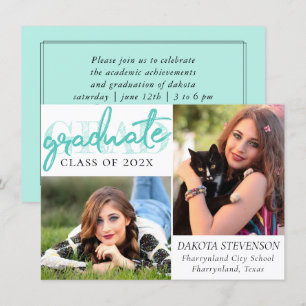 Graduate Mint Script   Light Green Brush Keepsake Invitation