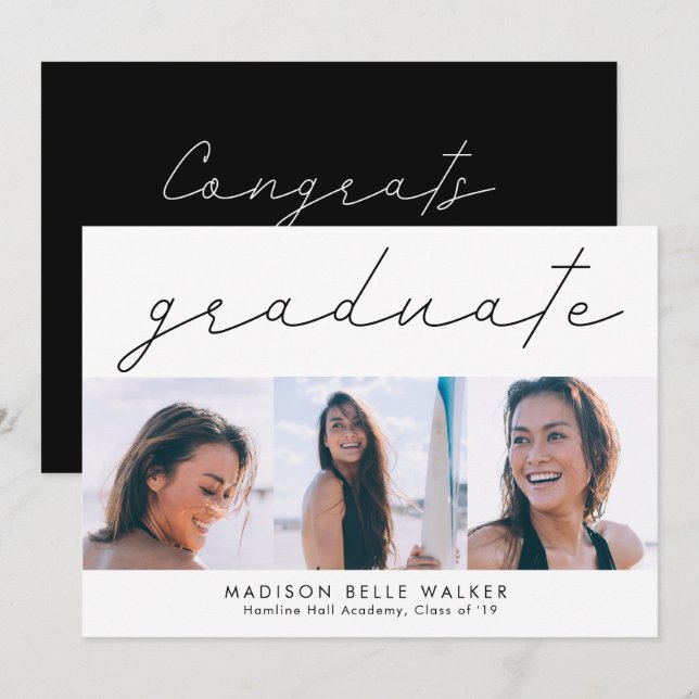 Graduate Modern 3 Photo Collage Graduation Party Invitation (Front/Back)