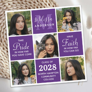 Graduate Modern 5 Photo Collage Purple Graduation  Announcement