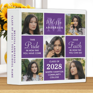 Graduate Modern 5 Photo Collage Purple Graduation Binder